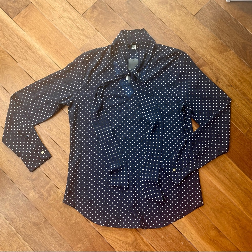 Women’s Polka-Dot Georgette Tie-Neck Blouse
